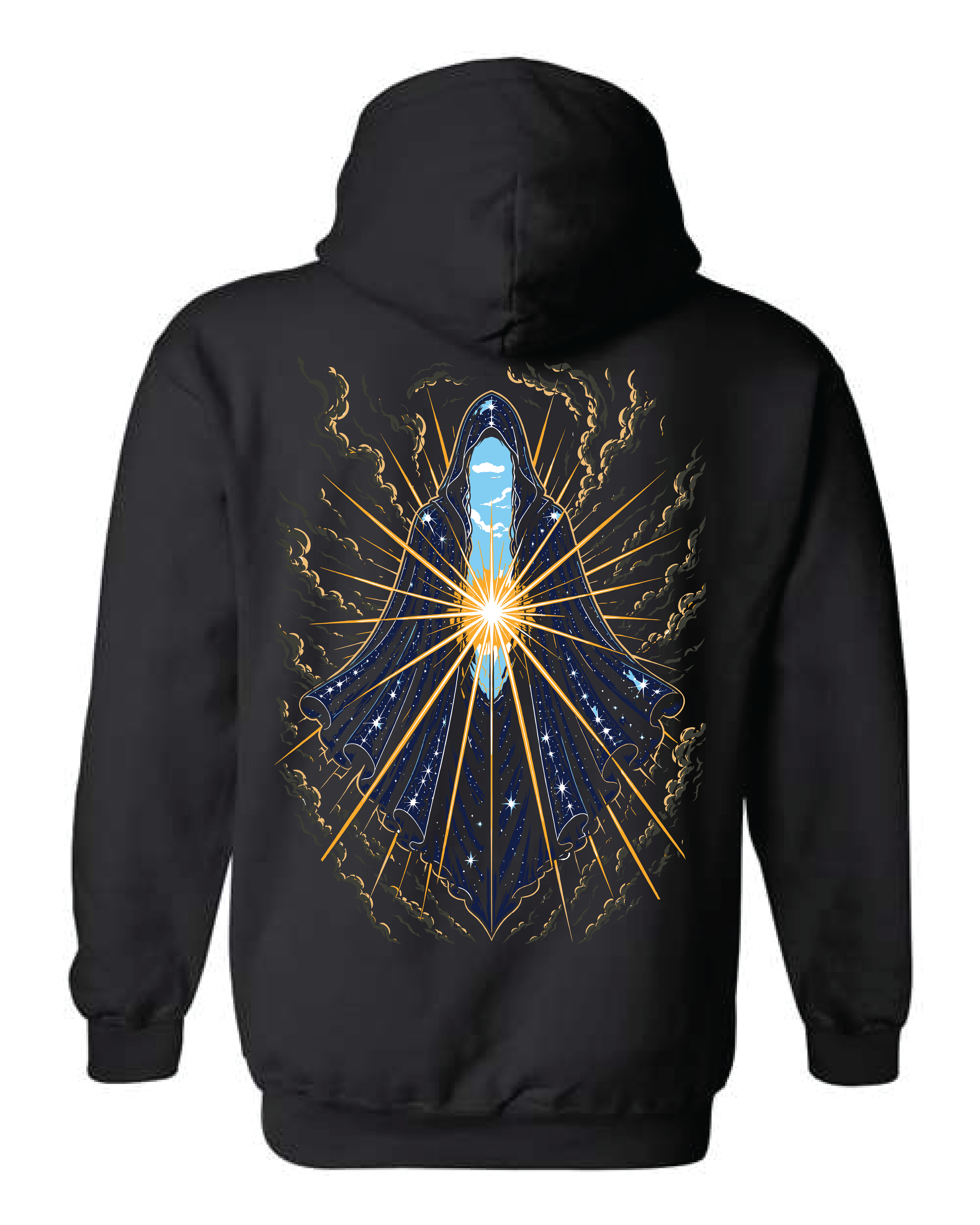 It's Kind of My Thing hoodie - back, cosmic hooded figure design