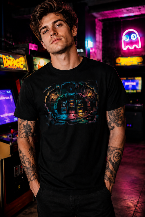 Nerd Enough Arcade Tomb retro book nerd graphic t-shirt