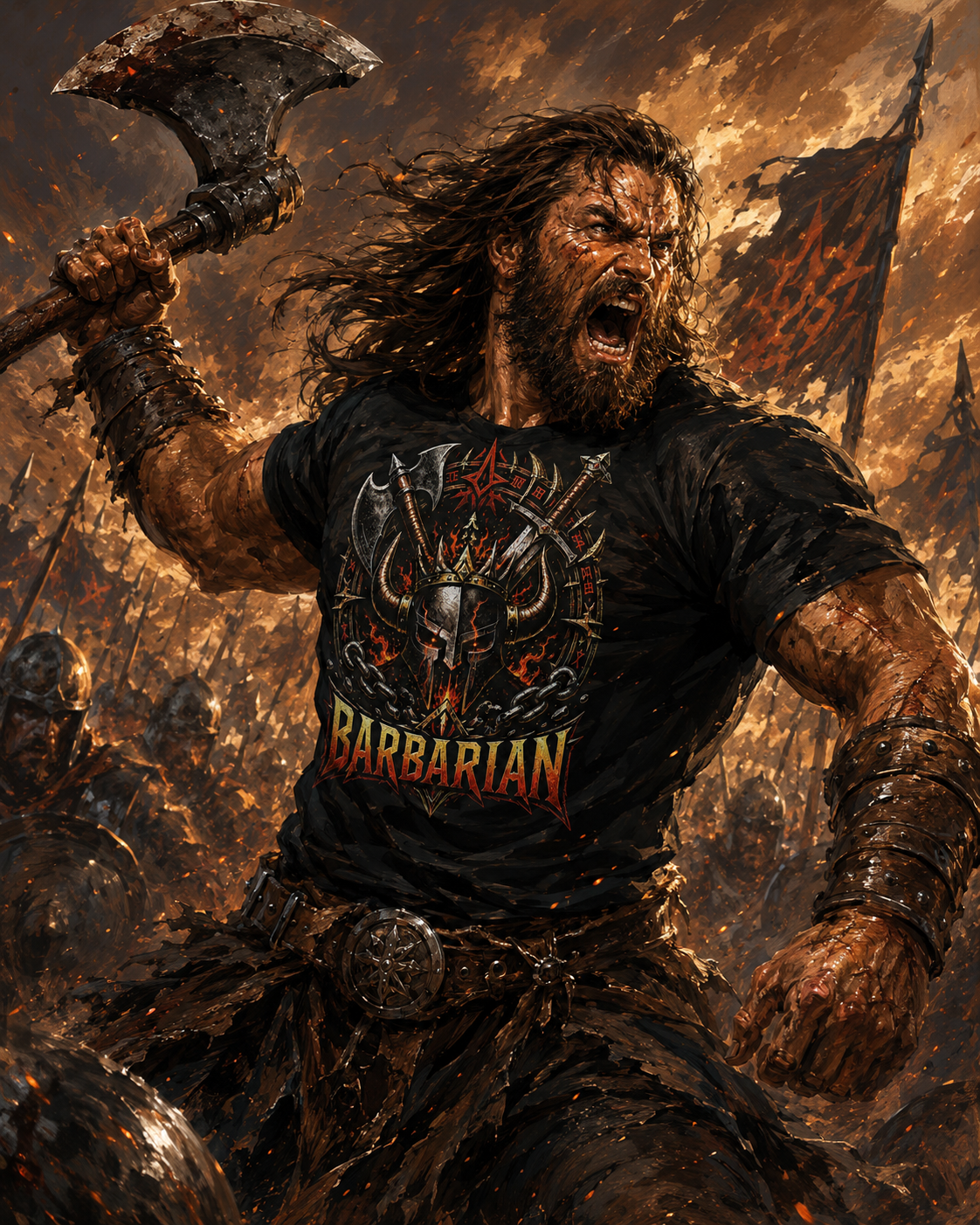 Nerd Enough Barbarian battlefield scene D&D graphic tee