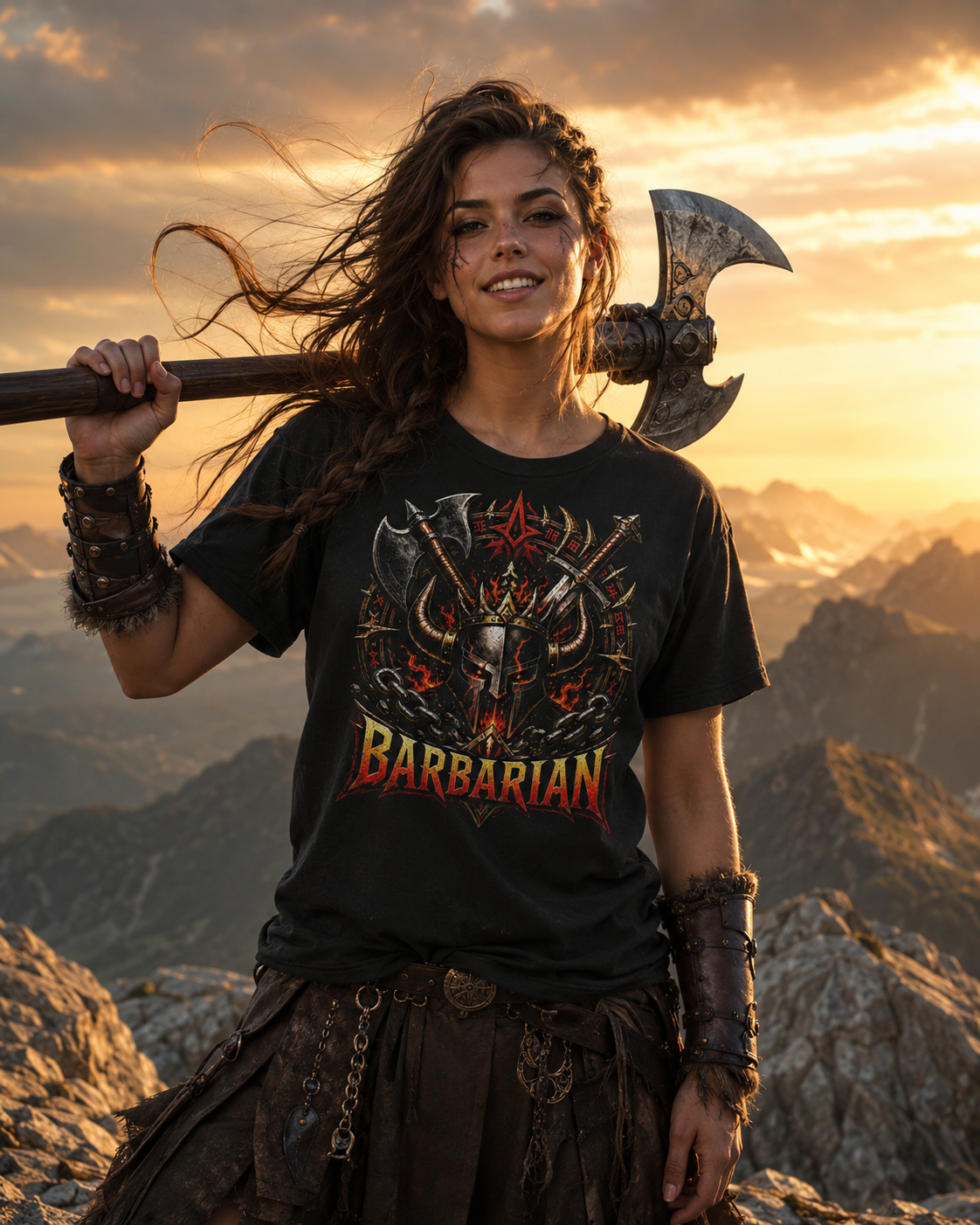 Nerd Enough Barbarian girl cliff scene D&D graphic tee