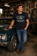 Nerd Enough Blue Beetle Garage vintage mechanic t-shirt