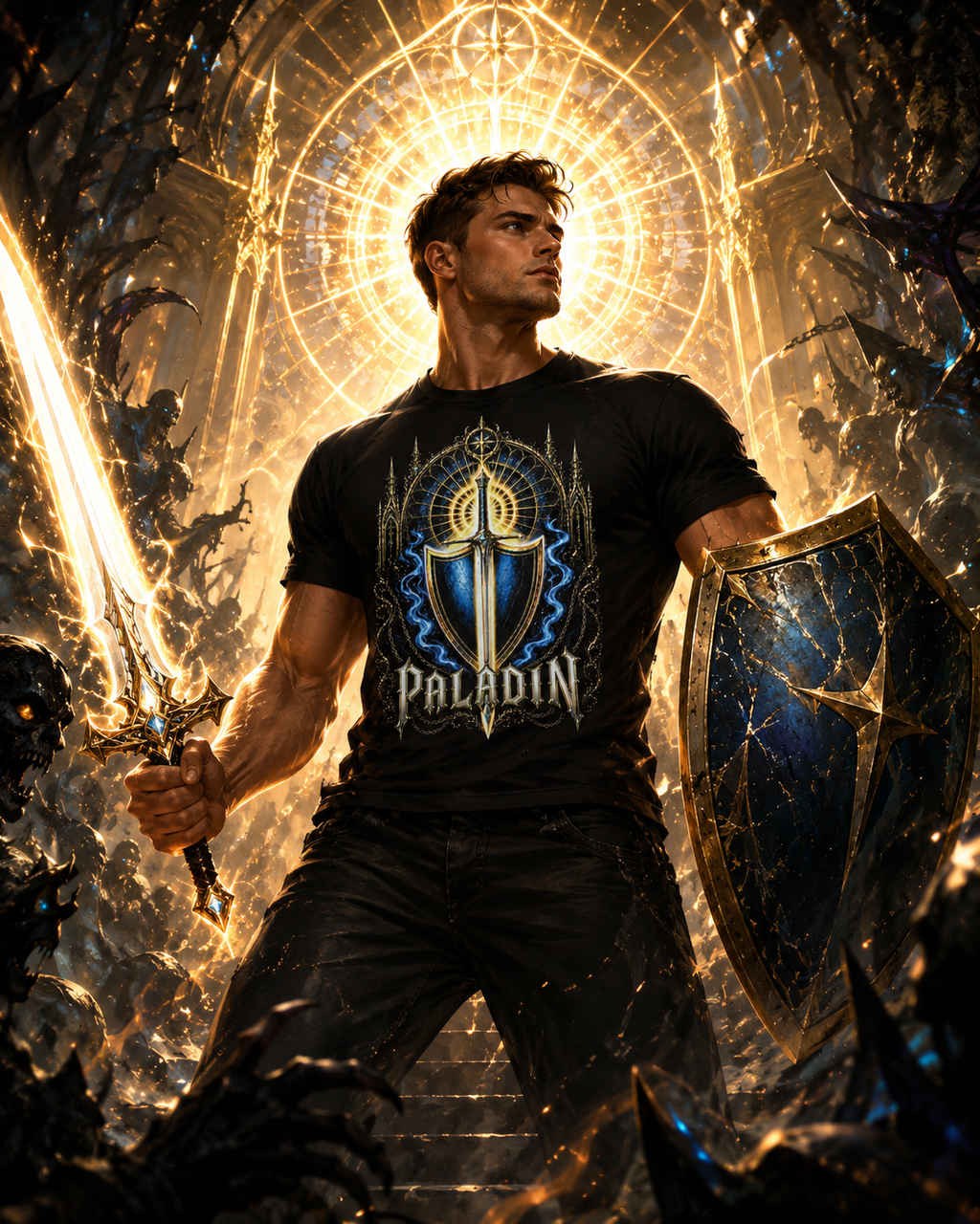 Nerd Enough Paladin holy light scene D&D graphic tee