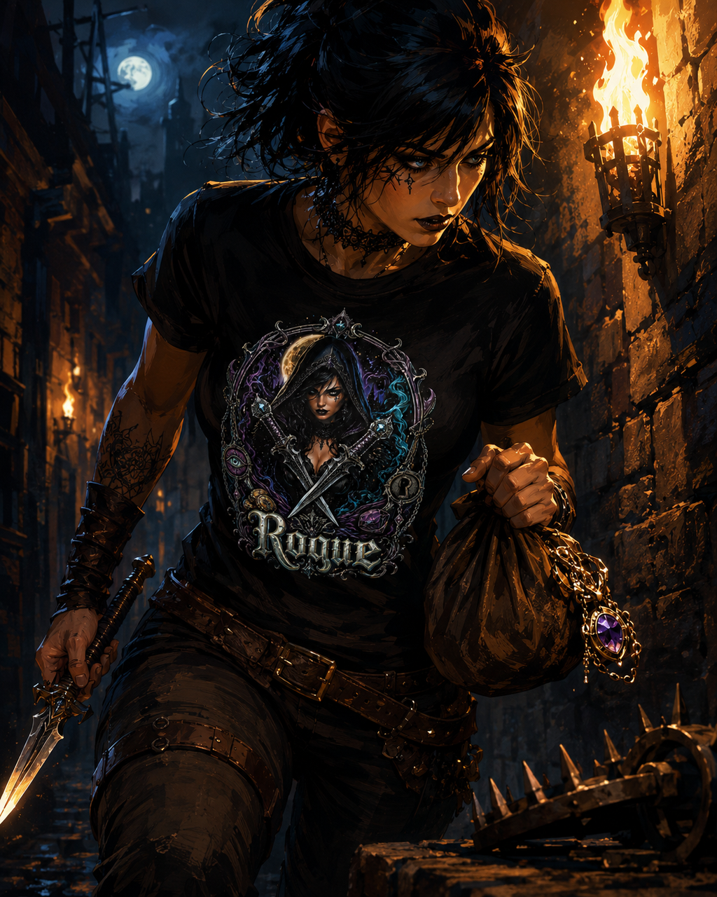 Nerd Enough Rogue shadows scene D&D graphic tee