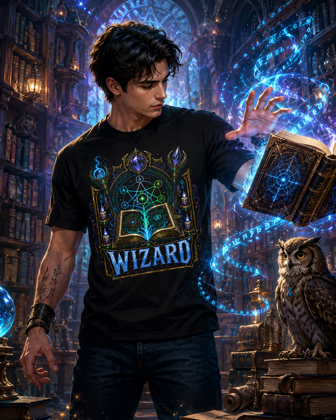 Nerd Enough Wizard arcane library scene D&D graphic tee