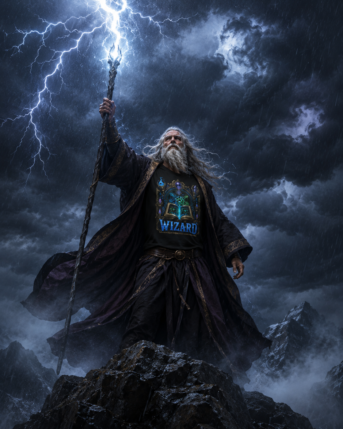 Nerd Enough Wizard storm lightning scene D&D graphic tee
