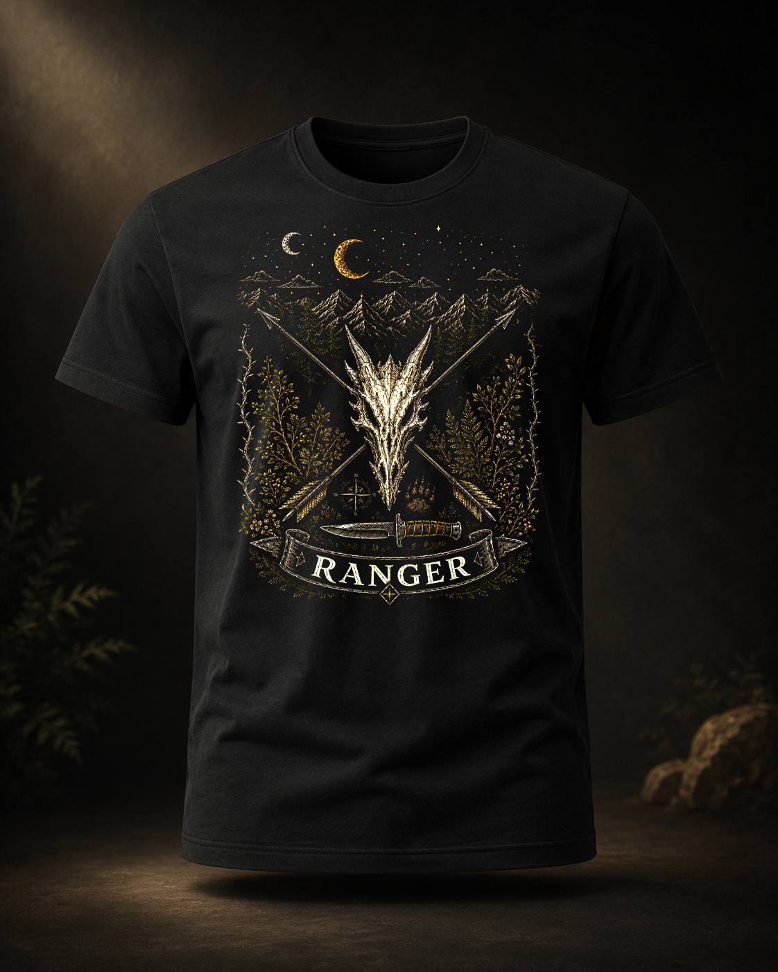 Nerd Enough Ranger D&D RPG class graphic t-shirt mockup, front and back